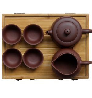 宜兴紫砂壶紫砂杯便携式旅游竹盒套组